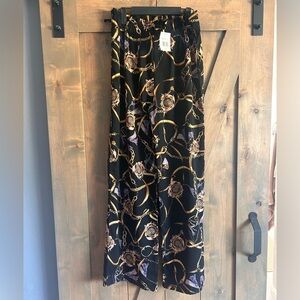 Guess Black and Gold Chain Print High Waist Pants